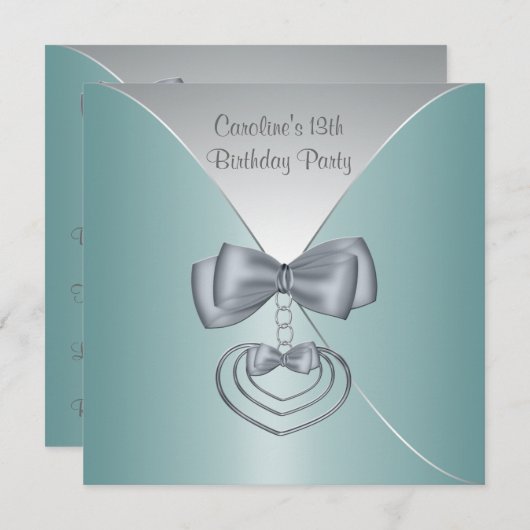 Blauwgroen blauw 13e verjaardagsfeest Elegante Uit Kaart (Voorkant / Achterkant)