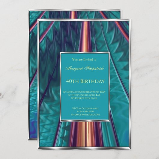 Blauwgroen blauw abstract 40th Birthday Party Kaart (Voorkant / Achterkant)