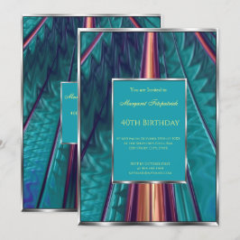 Blauwgroen blauw abstract 40th Birthday Party Kaart