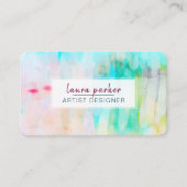 Blauwgroen Blauw Abstract Moderne Waterverf Paint Visitekaartje (Voorkant)