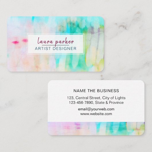 Blauwgroen Blauw Abstract Moderne Waterverf Paint Visitekaartje (Voorkant / Achterkant)