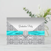 Blauwgroen Blauw Afstudeerfeest Kaart (Staand voorkant)