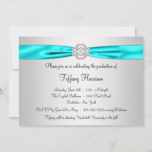 Blauwgroen Blauw Afstudeerfeest Kaart (Achterkant)