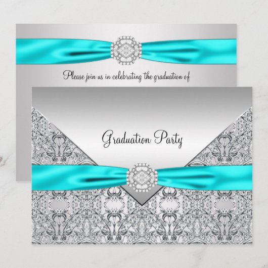 Blauwgroen Blauw Afstudeerfeest Kaart (Voorkant / Achterkant)