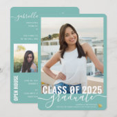 Blauwgroen blauw Afstuderen Foto Open House Invisi Aankondiging (Voorkant / Achterkant)