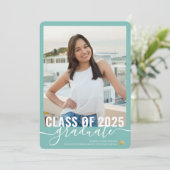 Blauwgroen blauw Afstuderen Foto Open House Invisi Aankondiging (Staand voorkant)