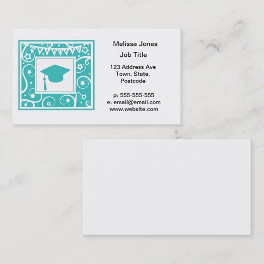 Blauwgroen blauw afstuderen pet contactkaartje (Voorkant / Achterkant)