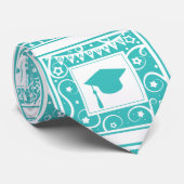 Blauwgroen blauw afstuderen pet stropdas (Opgerold)