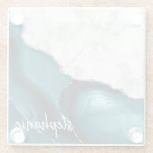 Blauwgroen blauw Agate Handtekening Witte marmer S Glazen Onderzetter (Achterkant)