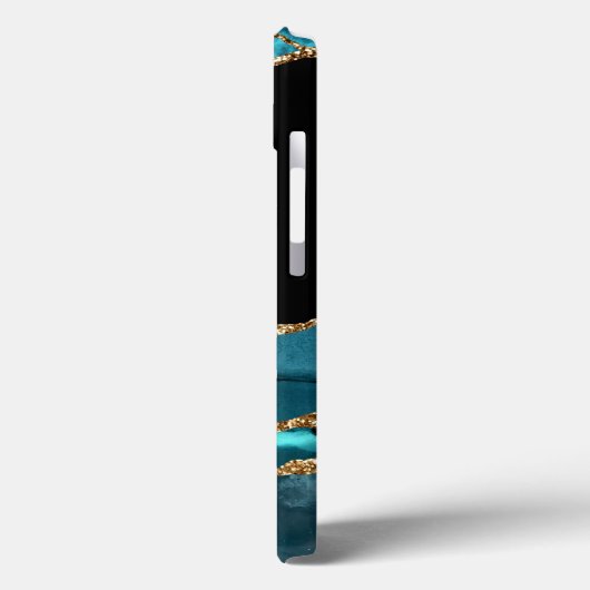 Blauwgroen blauw agate monogram script Stone Gold Case-Mate iPhone Case (Achterkant / Links)