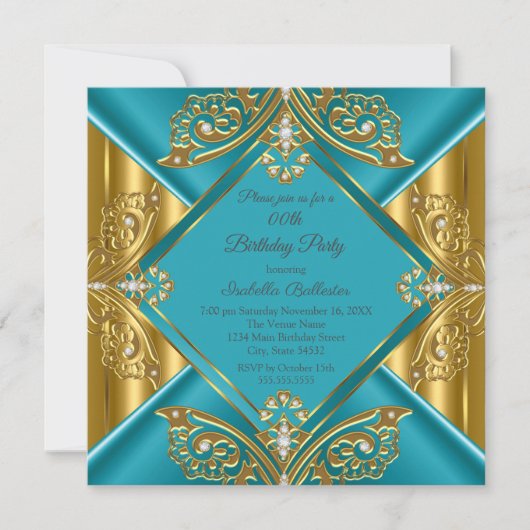 Blauwgroen blauw Alle leeftijden op feestdag Gold  Kaart (Voorkant)