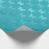 Blauwgroen blauw Aqua Butterfly Metallic Faux Foil Cadeaupapier (Hoek)
