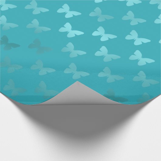 Blauwgroen blauw Aqua Butterfly Metallic Faux Foil Cadeaupapier (Hoek)