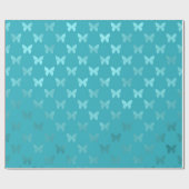 Blauwgroen blauw Aqua Butterfly Metallic Faux Foil Cadeaupapier (Vlak)