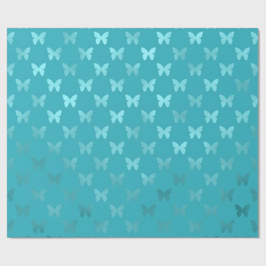 Blauwgroen blauw Aqua Butterfly Metallic Faux Foil Cadeaupapier (Vlak)