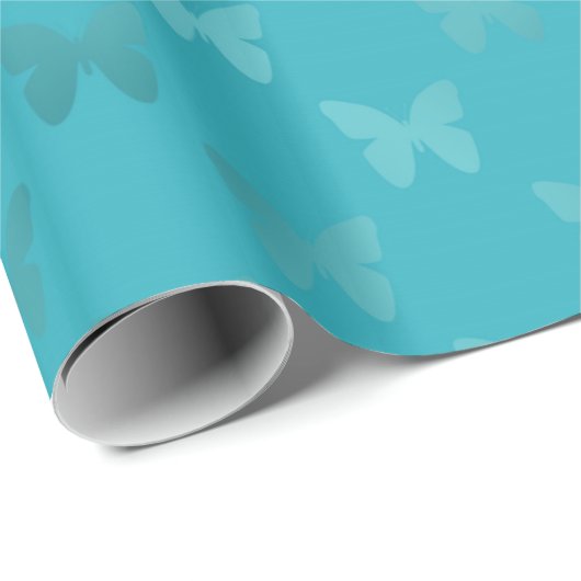 Blauwgroen blauw Aqua Butterfly Metallic Faux Foil Cadeaupapier (Rol Hoek)