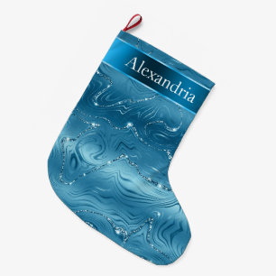 Blauwgroen Blauw Aqua Glam Glitz Kerstnaam Grote Kerstsok