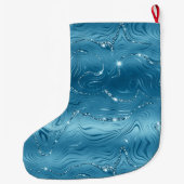 Blauwgroen Blauw Aqua Glam Glitz Kerstnaam Grote Kerstsok (Achterkant)