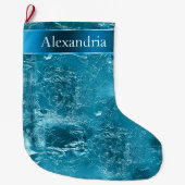 Blauwgroen Blauw Aqua Glam Kerstnaam Grote Kerstsok (Voorkant)