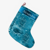 Blauwgroen Blauw Aqua Glam Kerstnaam Grote Kerstsok (Voorkant (Hangend))