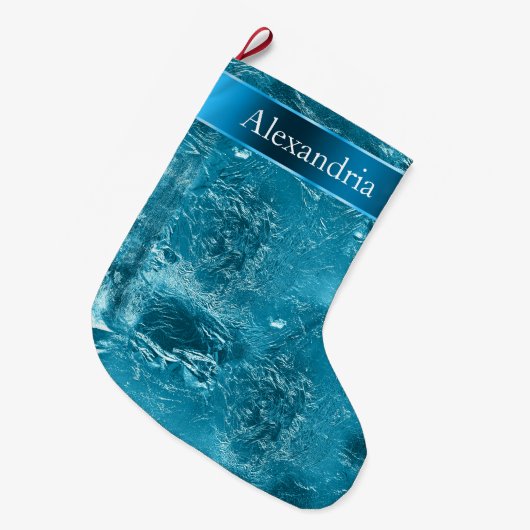 Blauwgroen Blauw Aqua Glam Kerstnaam Grote Kerstsok (Voorkant (Hangend))