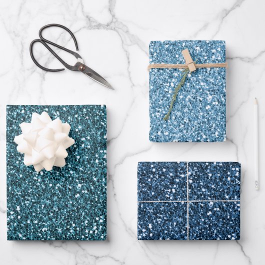 Blauwgroen blauw Aqua Glitter Inpakpapier Vel (Voorkant)