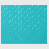 Blauwgroen blauw Aqua Musical Notes Metallic Faux  Cadeaupapier (Vlak)