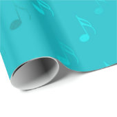 Blauwgroen blauw Aqua Musical Notes Metallic Faux  Cadeaupapier (Rol Hoek)