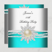 Blauwgroen blauw Aqua White Pearl Flower Kaart (Voorkant / Achterkant)