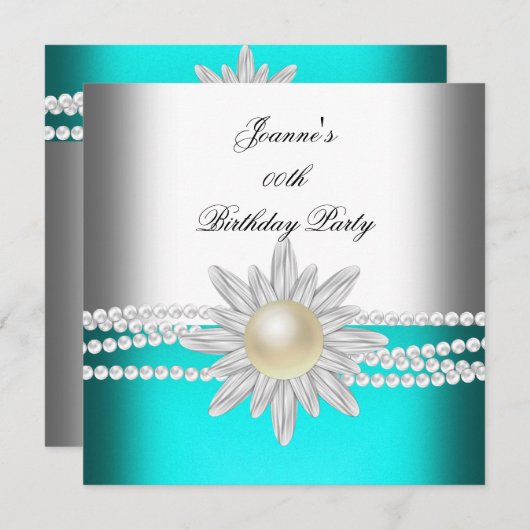 Blauwgroen blauw Aqua White Pearl Flower Kaart (Voorkant / Achterkant)