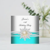 Blauwgroen blauw Aqua White Pearl Flower Kaart (Staand voorkant)