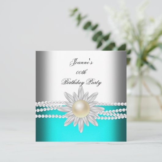 Blauwgroen blauw Aqua White Pearl Flower Kaart (Staand voorkant)