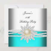 Blauwgroen blauw Aqua White Pearl Flower Kaart (Voorkant)