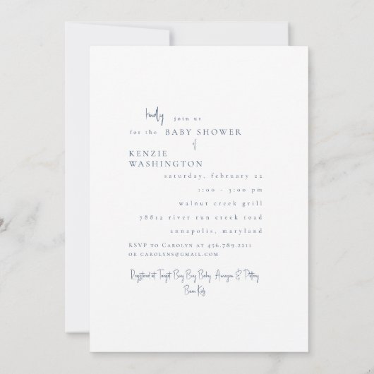 Blauwgroen blauw B/W-fotoBaby shower Kaart (Achterkant)