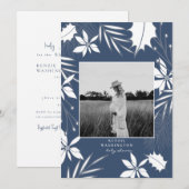 Blauwgroen blauw B/W-fotoBaby shower Kaart (Voorkant / Achterkant)