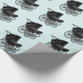 Blauwgroen blauw  Baby Carriage Wrapping Paper Cadeaupapier (Hoek)