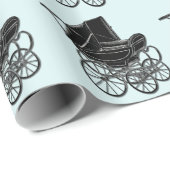 Blauwgroen blauw  Baby Carriage Wrapping Paper Cadeaupapier (Rol Hoek)