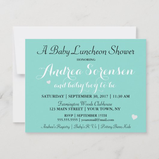 Blauwgroen blauw Baby onthullen Baby shower uitnod Kaart (Achterkant)