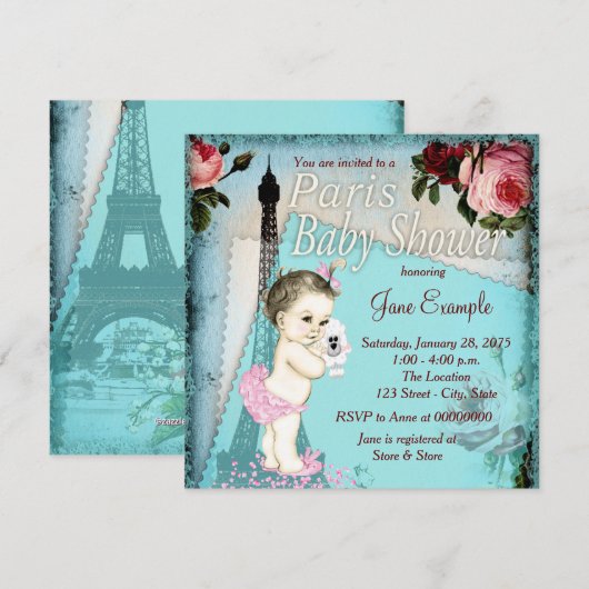 Blauwgroen Blauw  Baby shower Kaart (Voorkant / Achterkant)