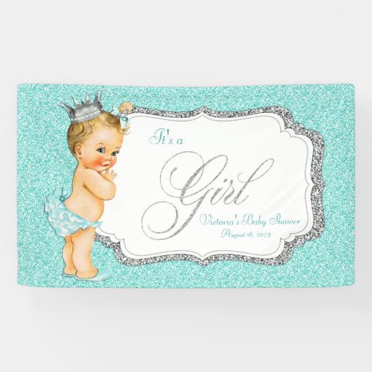 Blauwgroen blauw Baby shower Spandoek (Horizontaal)
