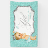 Blauwgroen blauw Baby shower Spandoek (Verticaal)
