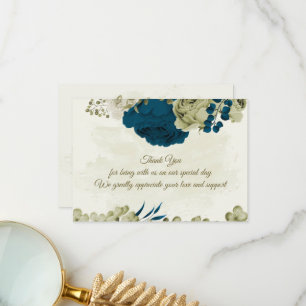 blauwgroen blauw beige bloemen botanische bruiloft bedankkaart