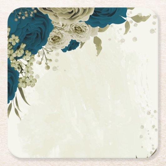 blauwgroen blauw beige bloemen botanische bruiloft kartonnen onderzetters (Voorkant)