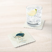 blauwgroen blauw beige bloemen botanische bruiloft kartonnen onderzetters (Insitu)