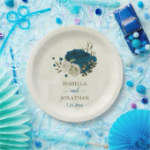 blauwgroen blauw beige bloemen botanische bruiloft papieren bordje (Feest)