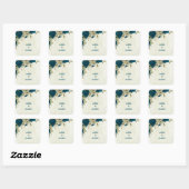 blauwgroen blauw beige bloemen botanische bruiloft vierkante sticker (Vel)