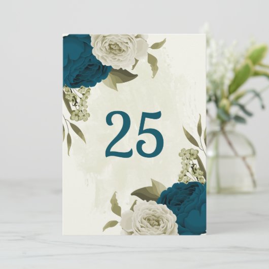 blauwgroen blauw beige bloemen botanische tafel nu kaart (Staand voorkant)