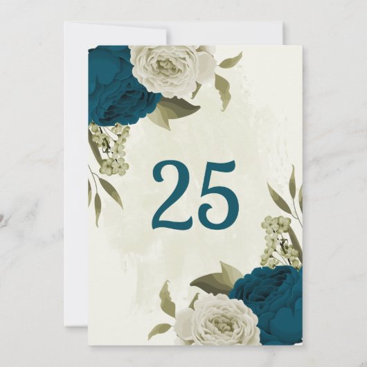 blauwgroen blauw beige bloemen botanische tafel nu kaart (Achterkant)