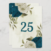 blauwgroen blauw beige bloemen botanische tafel nu kaart (Voorkant / Achterkant)