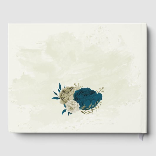 blauwgroen blauw beige bloemenbruiloft gastenboek (Achterkant)